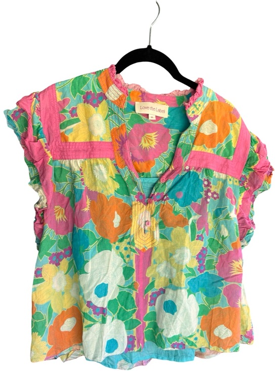 Love The Label Tops - Love the Label Floral Blouse XL Boho Ruffle Sleeve Bright Print Top